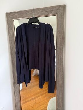 Athleta Navy Open-Front Hooded Cardigan Ribbed Sides Size Large